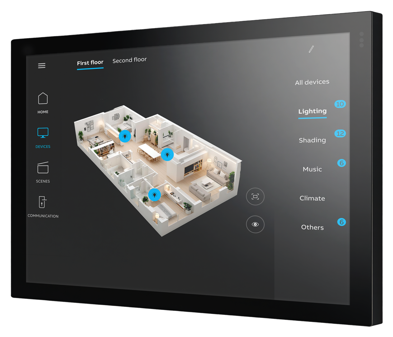 Busch-IQTouch 10-Zoll-KNX-Panel mit Smart-Home-App: 3D-Grundriss und Lighting-Steuerung
