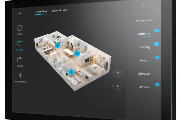 Busch-IQTouch 10-Zoll-KNX-Panel mit Smart-Home-App: 3D-Grundriss und Lighting-Steuerung