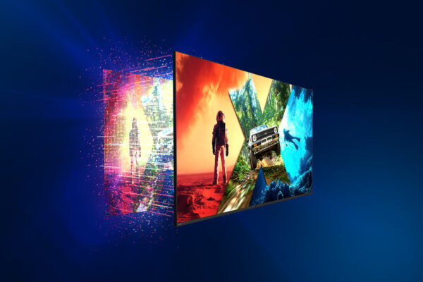 Philips Ambilight TV 2026 mit dreiseitigem Ambilight, Display zeigt bunte HDR-Szenen