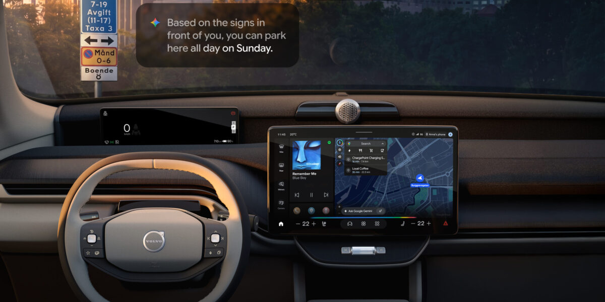 Volvo EX60 Cockpit: Google Gemini erkennt Parkschild per Kamera und beantwortet Parkfrage