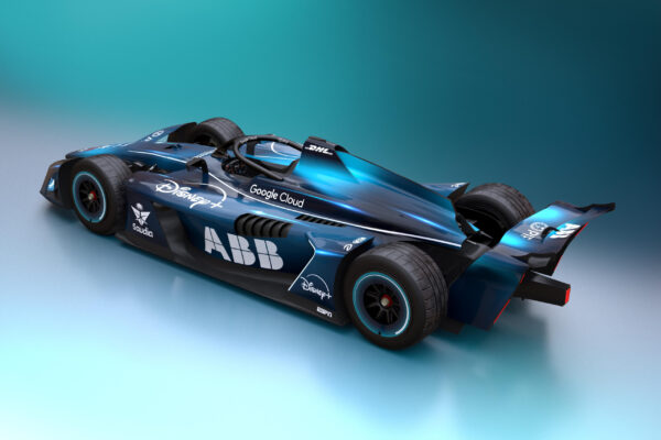 Formel-E-GEN4-Rennwagen mit Disney+- und ABB-Sponsoring in dunkelblauem Design