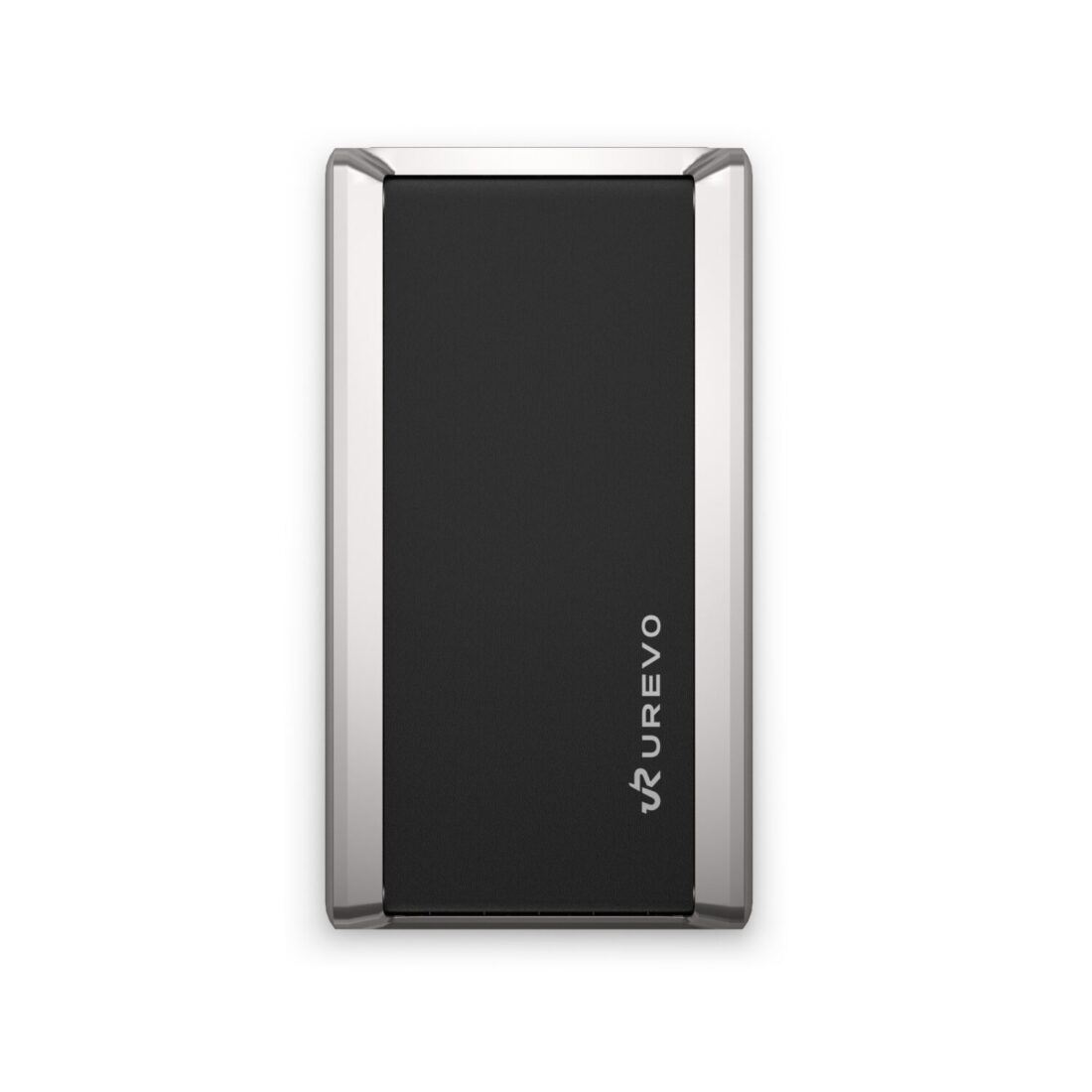 Urevo CyberPad 3 Walking Pad von vorne: schwarze Lauffläche, silberner Rahmen, weißer Hintergrund