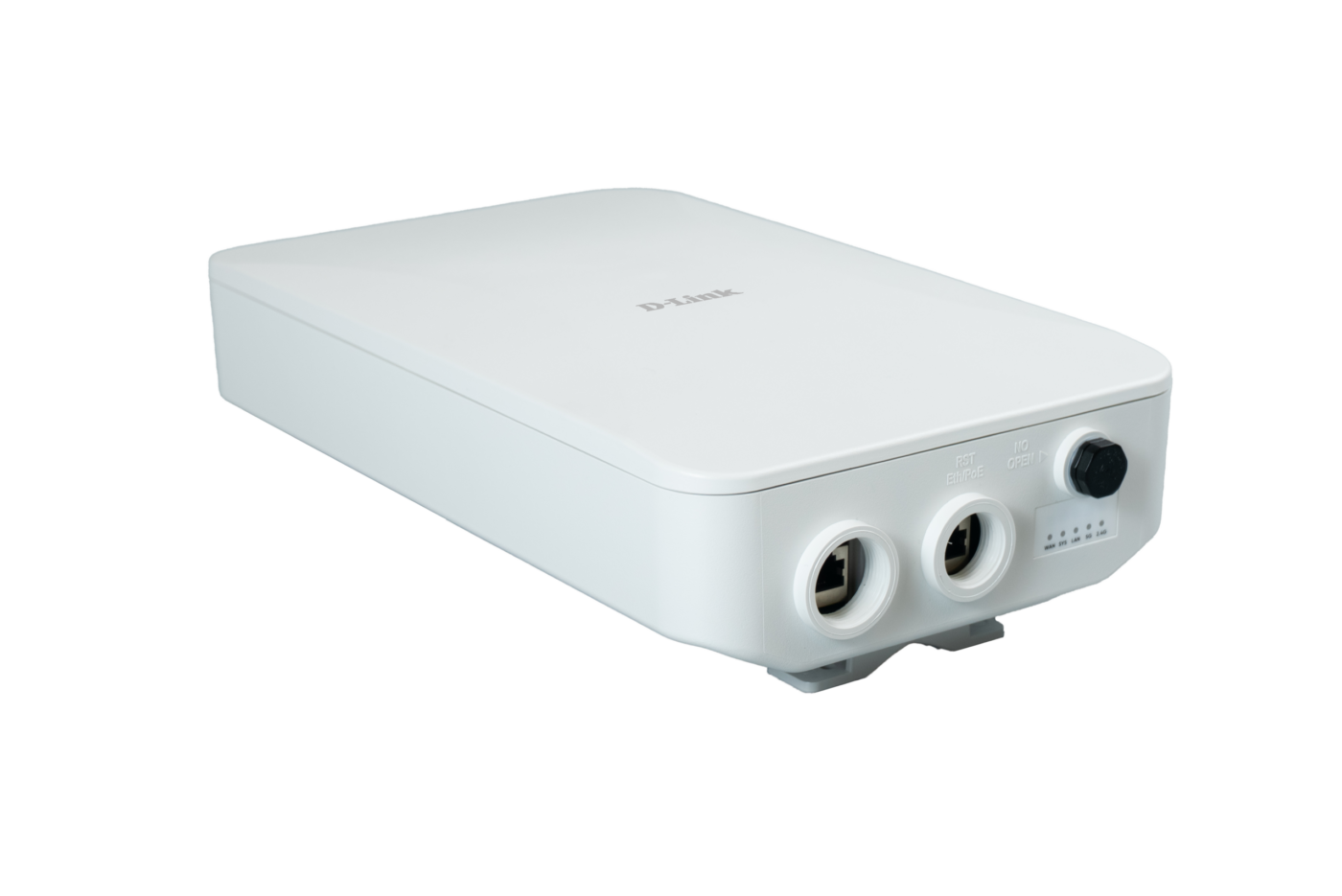 D-Link Nuclias DAP-E3620 Outdoor-WiFi-7-Access-Point, weißes wetterfestes Gehäuse mit Ethernet-Ports