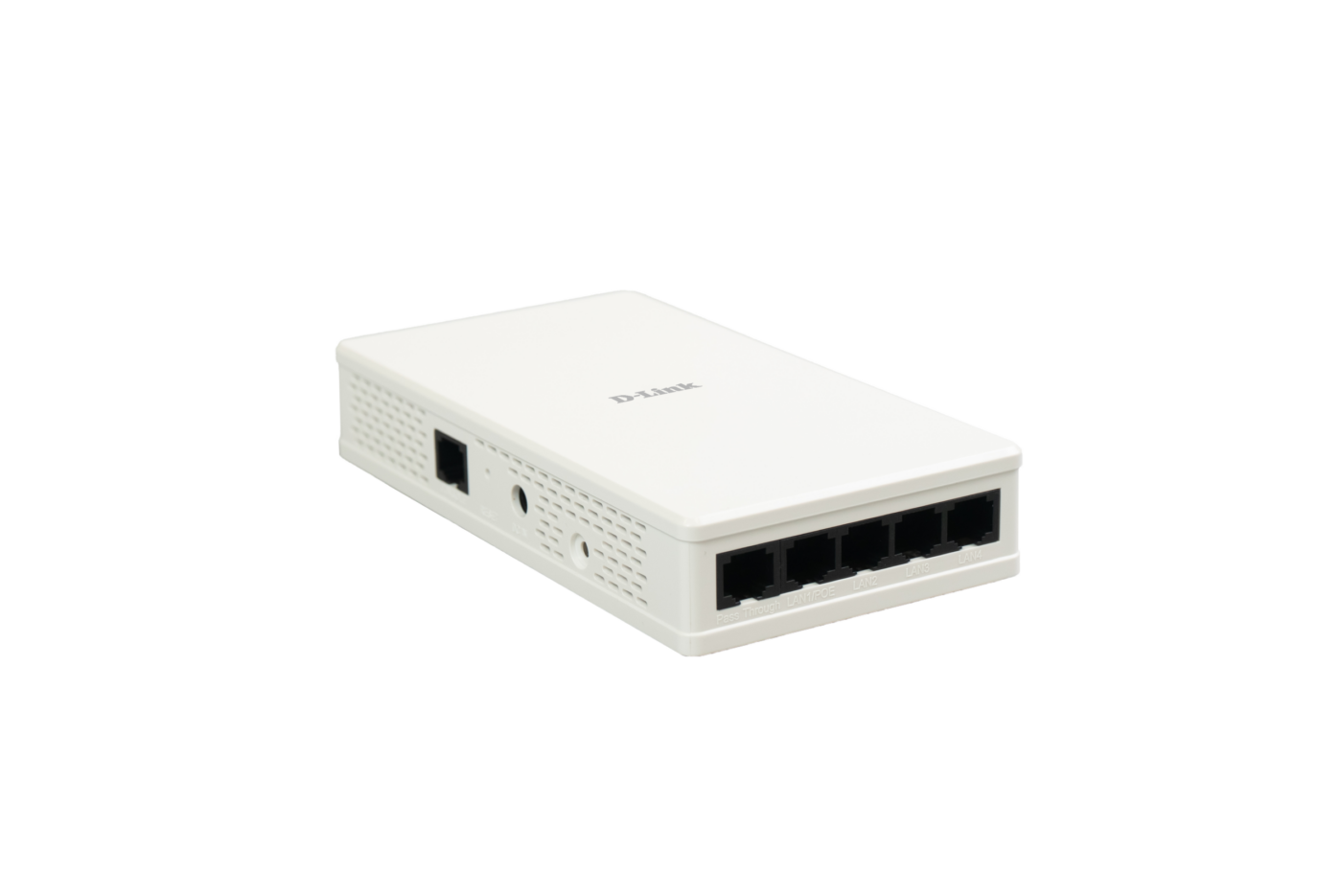 D-Link Nuclias DAP-E3620 Wall-Access-Point mit fünf RJ-45-Ports, Schrägansicht