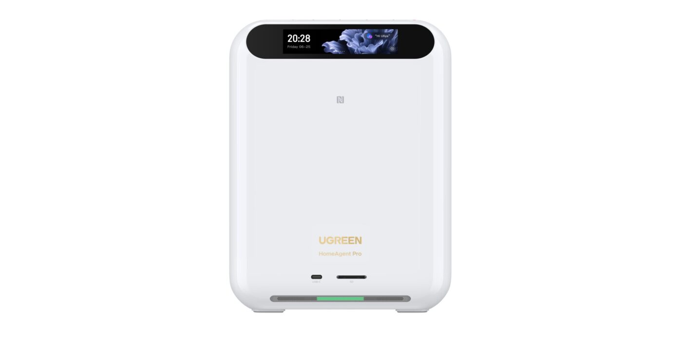 Ugreen HomeAgent Pro – weißes Smart-Home-KI-Gerät mit Display, NFC, USB-C und SD-Slot