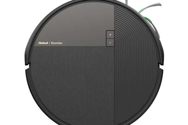 iRobot Roomba Max 875 Combo von oben: dunkelgraues Gehäuse mit grüner Seitenbürste und zwei Tasten