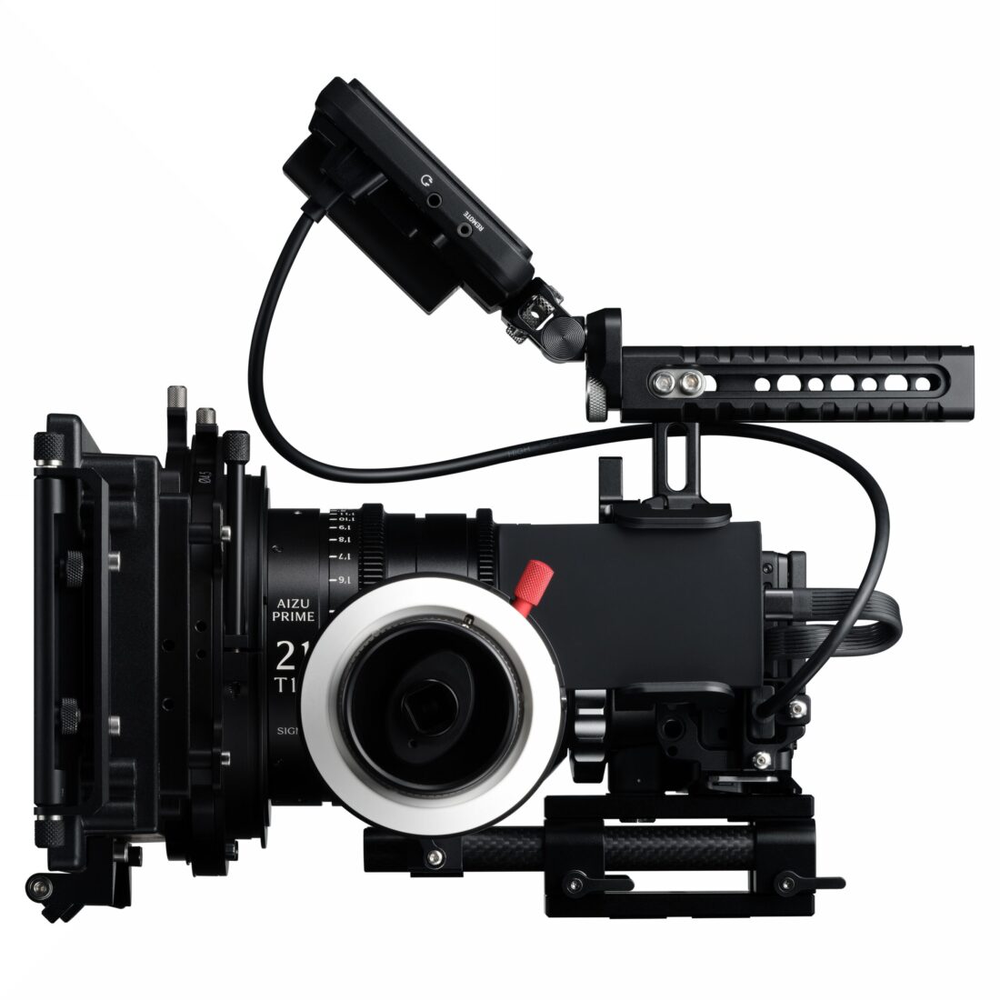 Sigma FP2 als Cine-Rig mit Aizu-Prime-21mm-Objektiv, Mattekasten, Follow Focus und Top-Handle