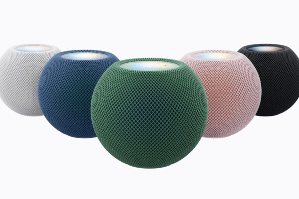 HomePod mini 2 in den fünf Farben Rosa, Grün, Blau, Weiß und Mitternacht