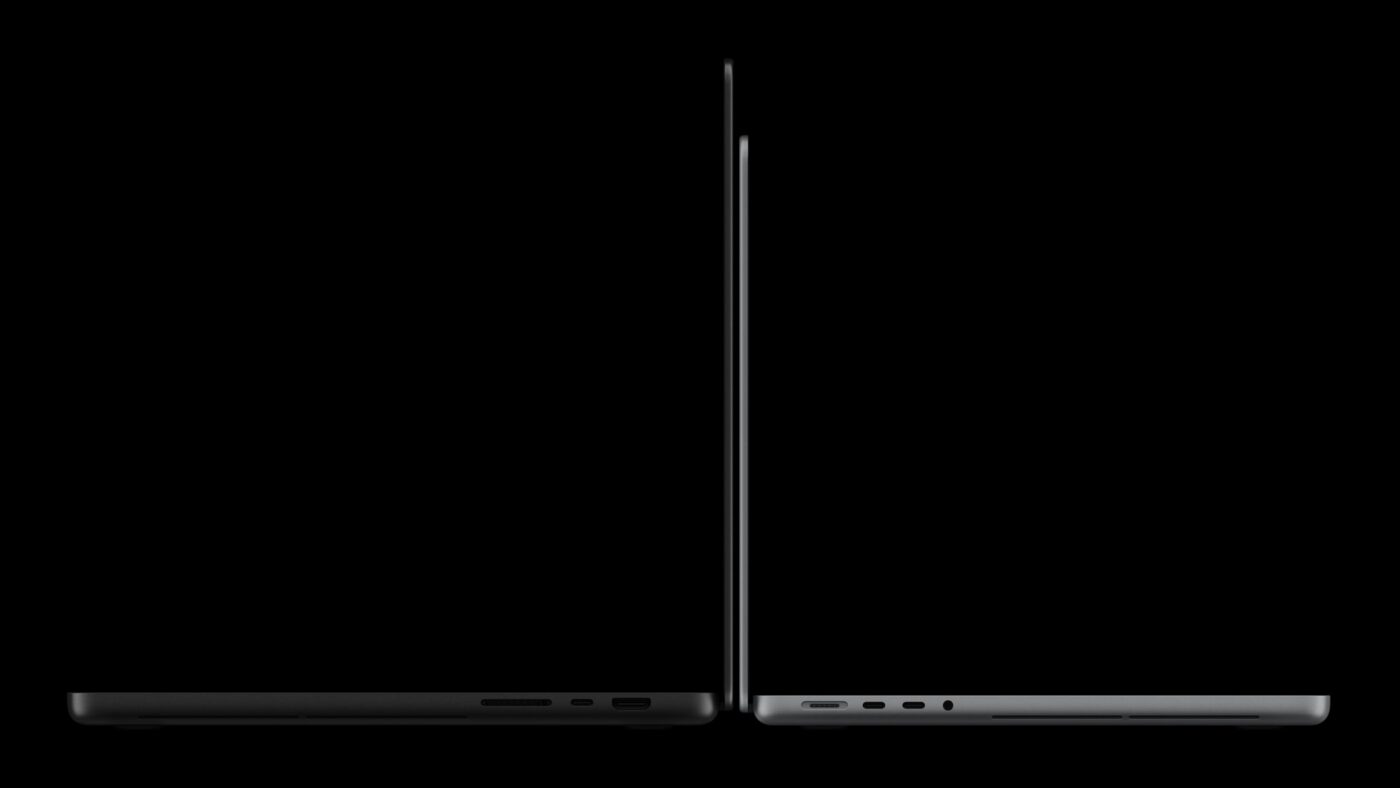 Apple MacBook Pro 14 und 16 Zoll im Seitenvergleich mit sichtbaren Anschlüssen