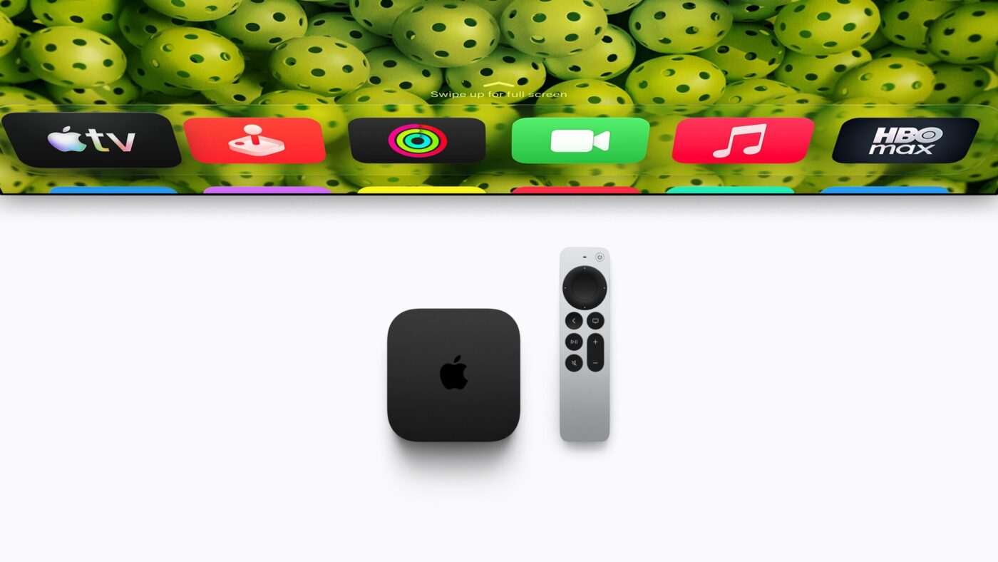 Apple TV 4K (4. Generation) mit Siri Remote vor dem Startbildschirm