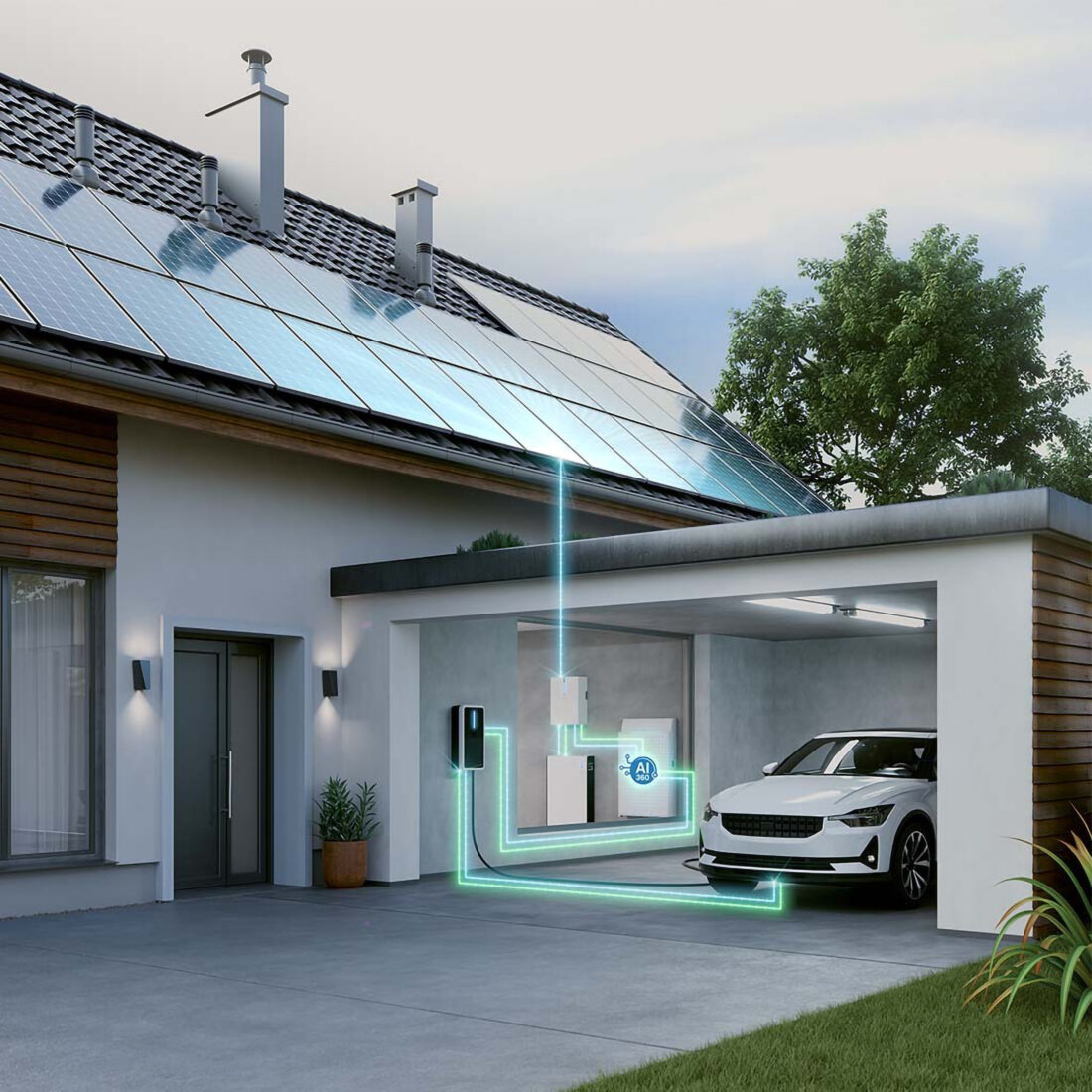 Hager witty flex: Solardach, Heimspeicher und Elektroauto bidirektional verbunden via Wallbox