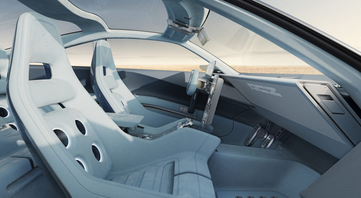 Peugeot RCZ Vision Interieur mit Hypersquare-Lenkrad, Schalensitzen und blau-grauem Cockpit-Design