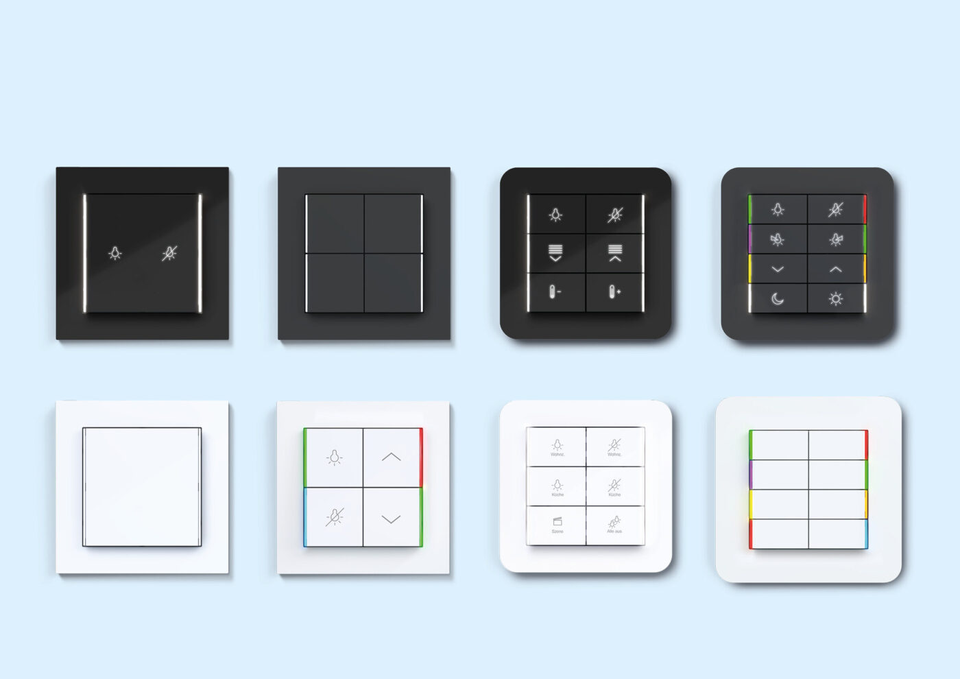 KNX-Secure-Taster von Hager in Schwarz und Weiß mit farbigen Statusanzeigen
